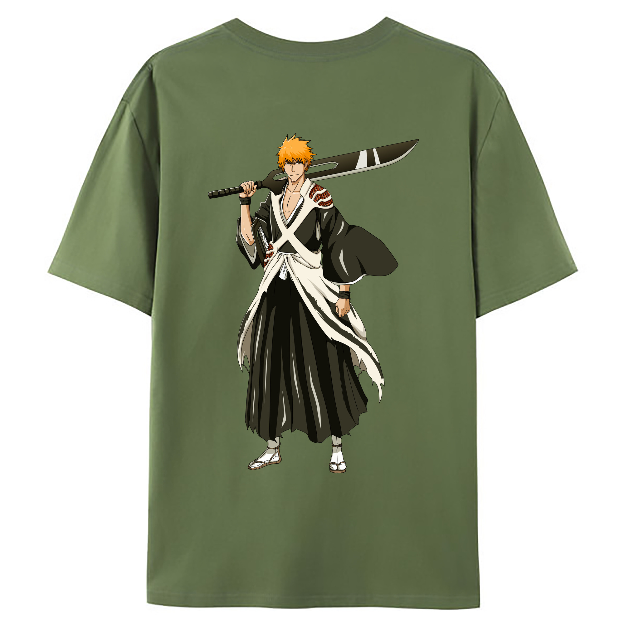 （画像用） ブリーチ 黒崎一護（くろさき いちご）BLEACH Kurosaki Ichigo 綿100％ メンズ半袖Tシャツ（バックプリント） 通気性